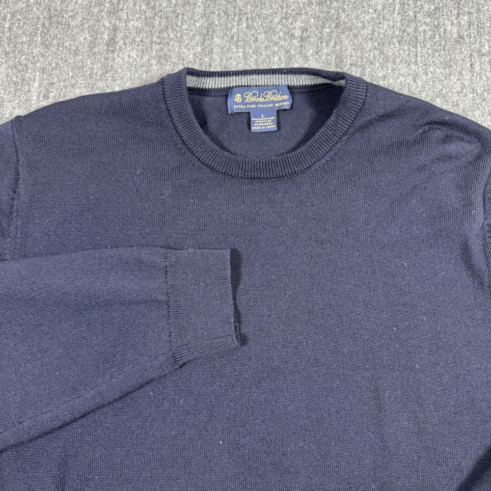 Brooks Brothers Mens L Navy Blue Crewneck Sweater 88% Italian Merino Wool